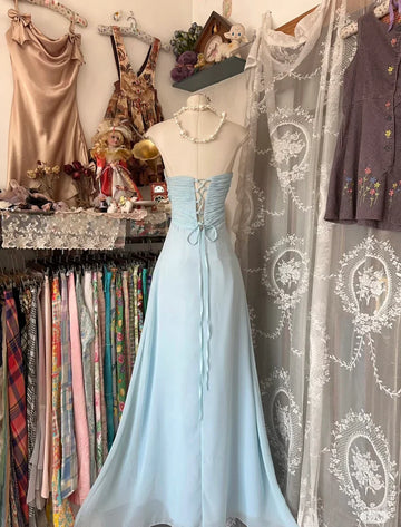 Baby Blue A Line Sweetheart Neck Beaded Chiffon Prom Dress Graduation Prom Dress HZ1023